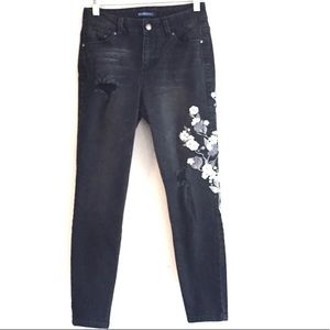 Black Floral Skinny Ankle denim